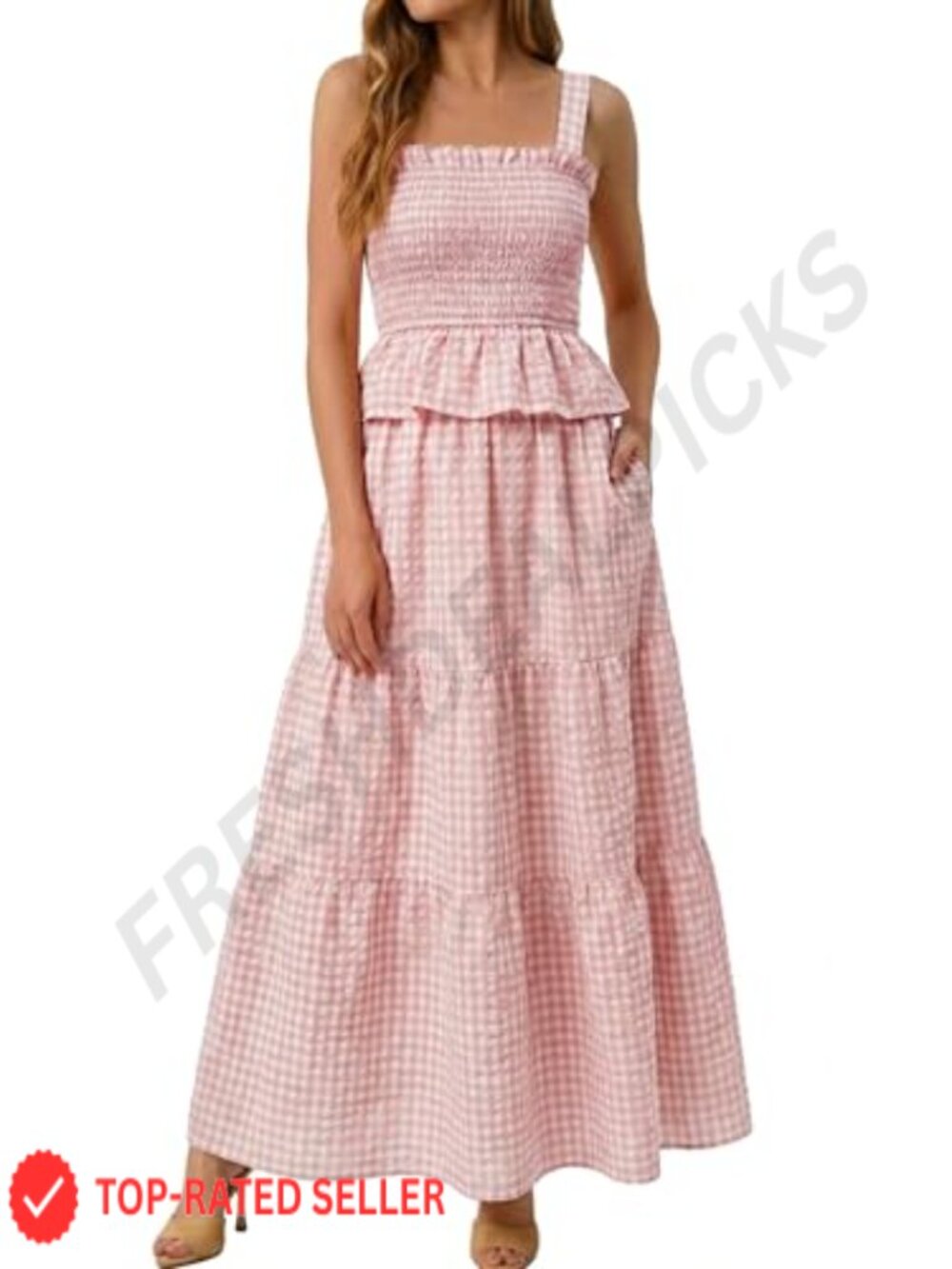 Women's 2 Piece Skirt Set Gingham Tank Top Maxi Skirt Vacation Outfit Pockets